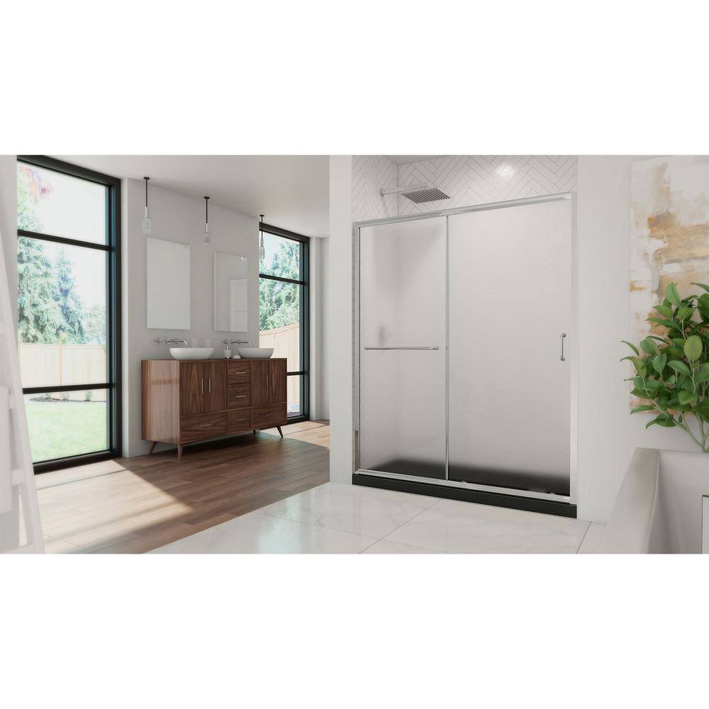 Infinity-Z 60" x 30" Frosted Glass Sliding Shower Kit with Brushed Nickel Finish