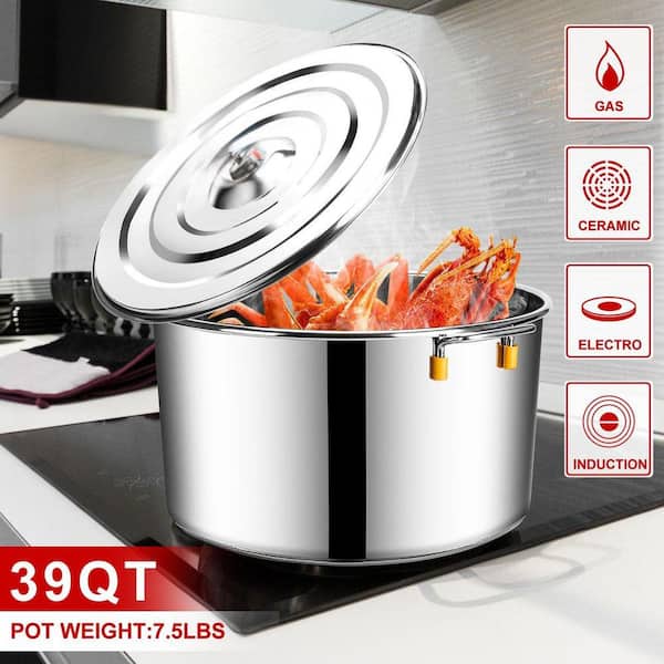 33.6 qt Stainless Steel Pasta Cooker Pot with Strainer Basket, 5