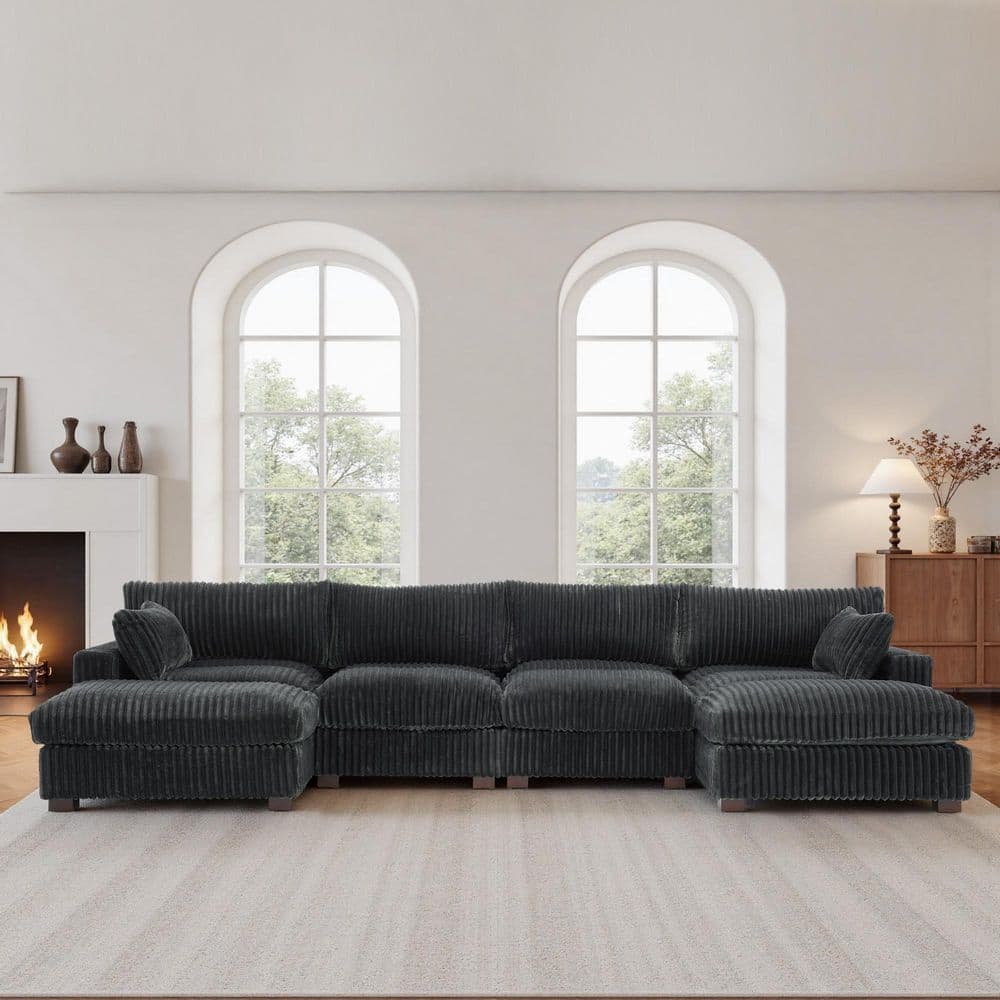 148.03 in. W Modern Square Arm 6-Piece Faux Rabbit Fur Fabric U-Shaped Modular Sectional Sofa in Gray price history on PriceWatchPro