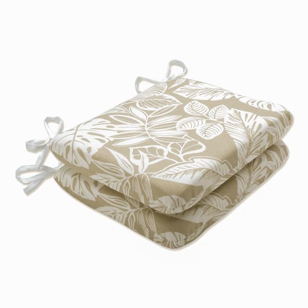 Pillow Perfect Floral 18.5 x 15.5 Outdoor Dining Chair Cushion in Natural/White (Set of 2)