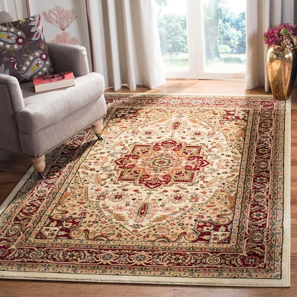 Lyndhurst Ivory/Red 9 ft. x 12 ft. Floral Border Medallion Area Rug