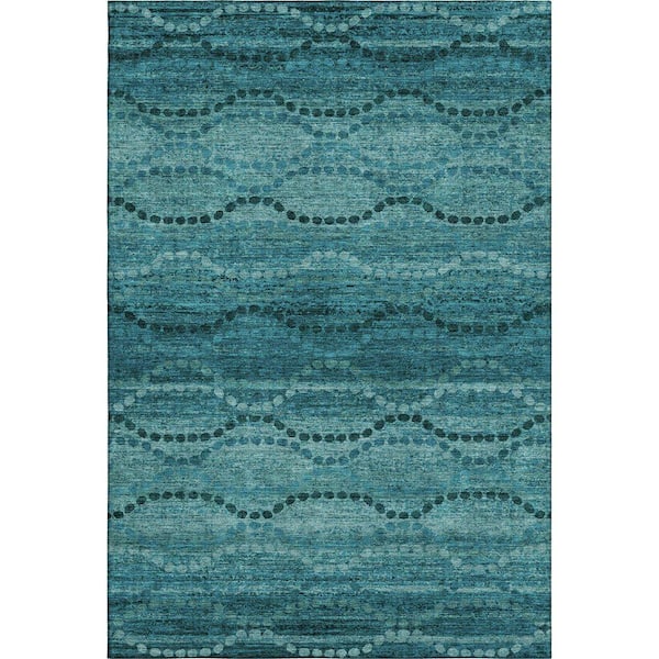 Mayfield Premium Machine Washable Abstract AMF2031 Turquoise 3 ft. x 4 ft. Area Rug