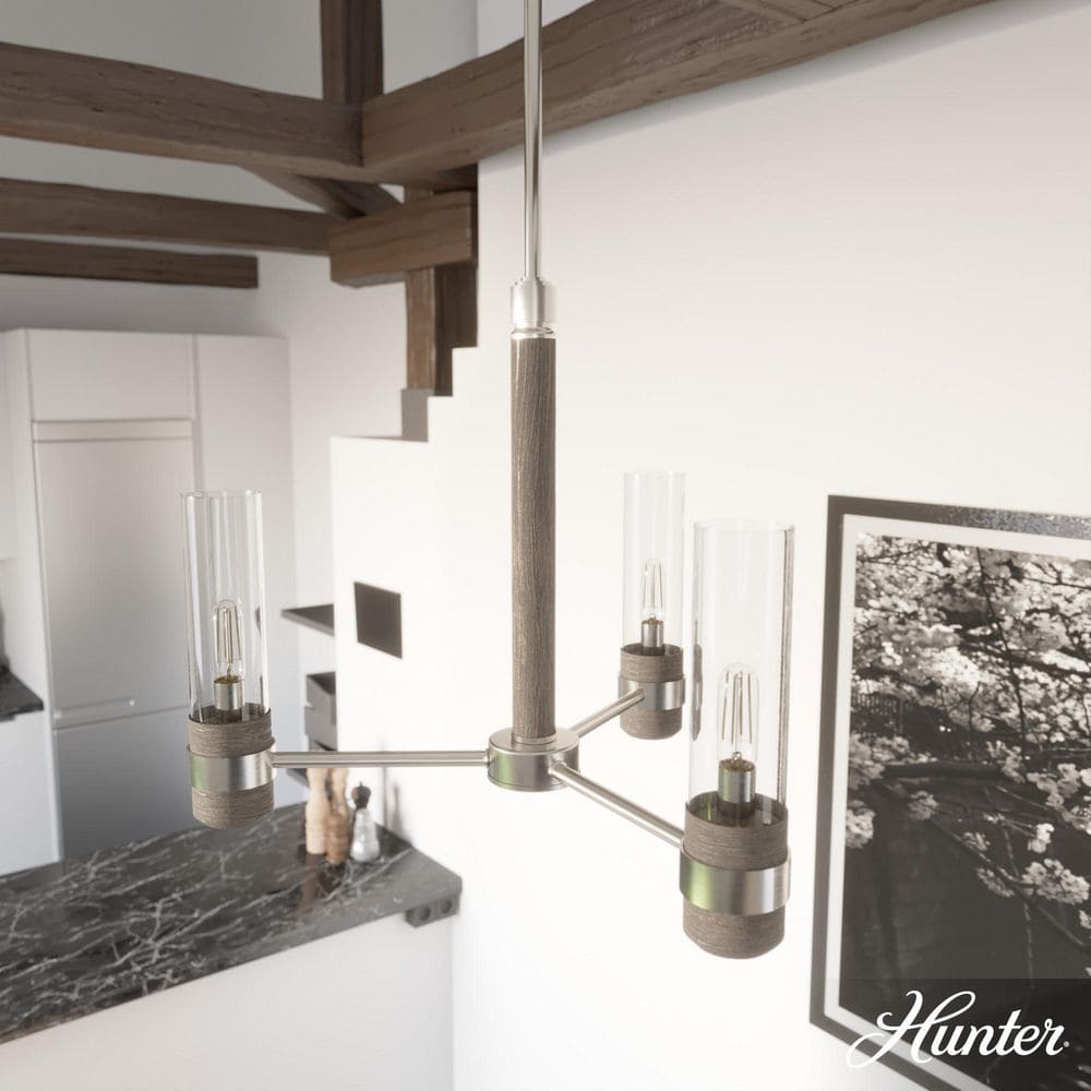 River Mill Rustic-Modern 3-Light Chandelier in Brushed Nickel