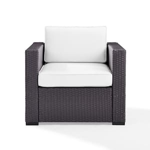 Biscayne Wicker Outdoor Patio Lounge Chair with White Cushions