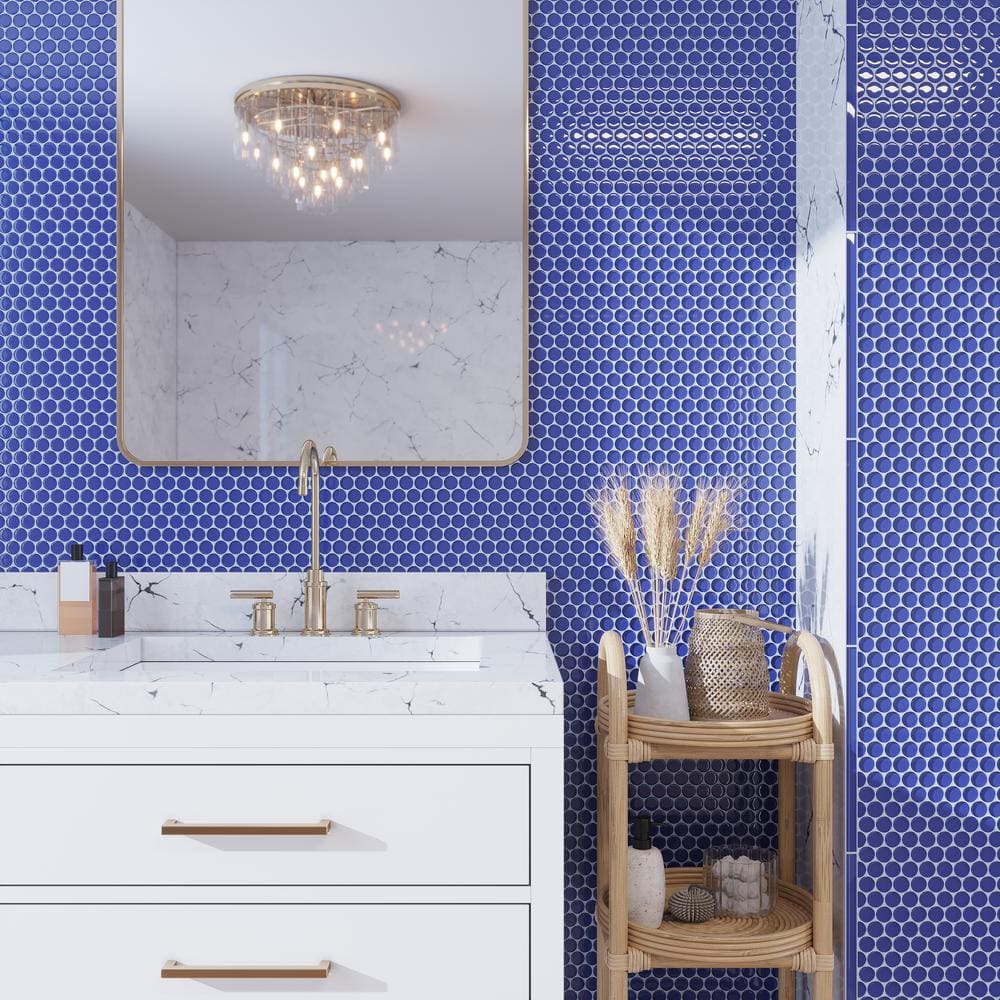 Cobalt Blue 12" x 12" Penny Round Glass Mosaic Tile