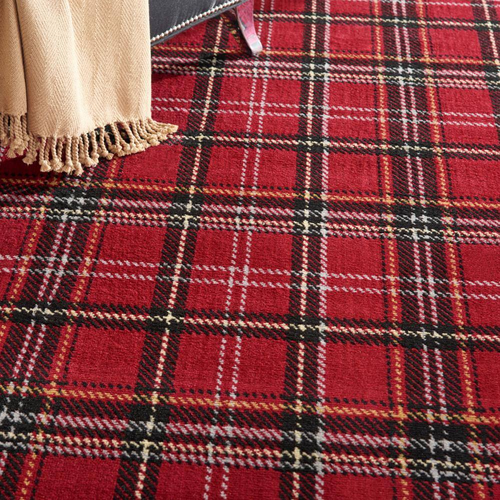 Red Plaid Rectangular Synthetic Area Rug 7' x 10'