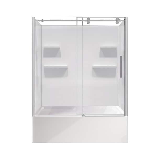Beladone 60 in. x 32 in. Left Skirted Soaking Bathtub Kit with Left Drain in White with Chrome Accents