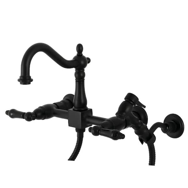 Duchess 2-Handle Wall-Mount Kitchen Faucet with Side Sprayer in Matte Black