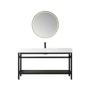 Ablitas 60 in. W x 20 in. D x 34 in. H Single Sink Bath Vanity in Matt Black with White Composite Stone Top and Mirror