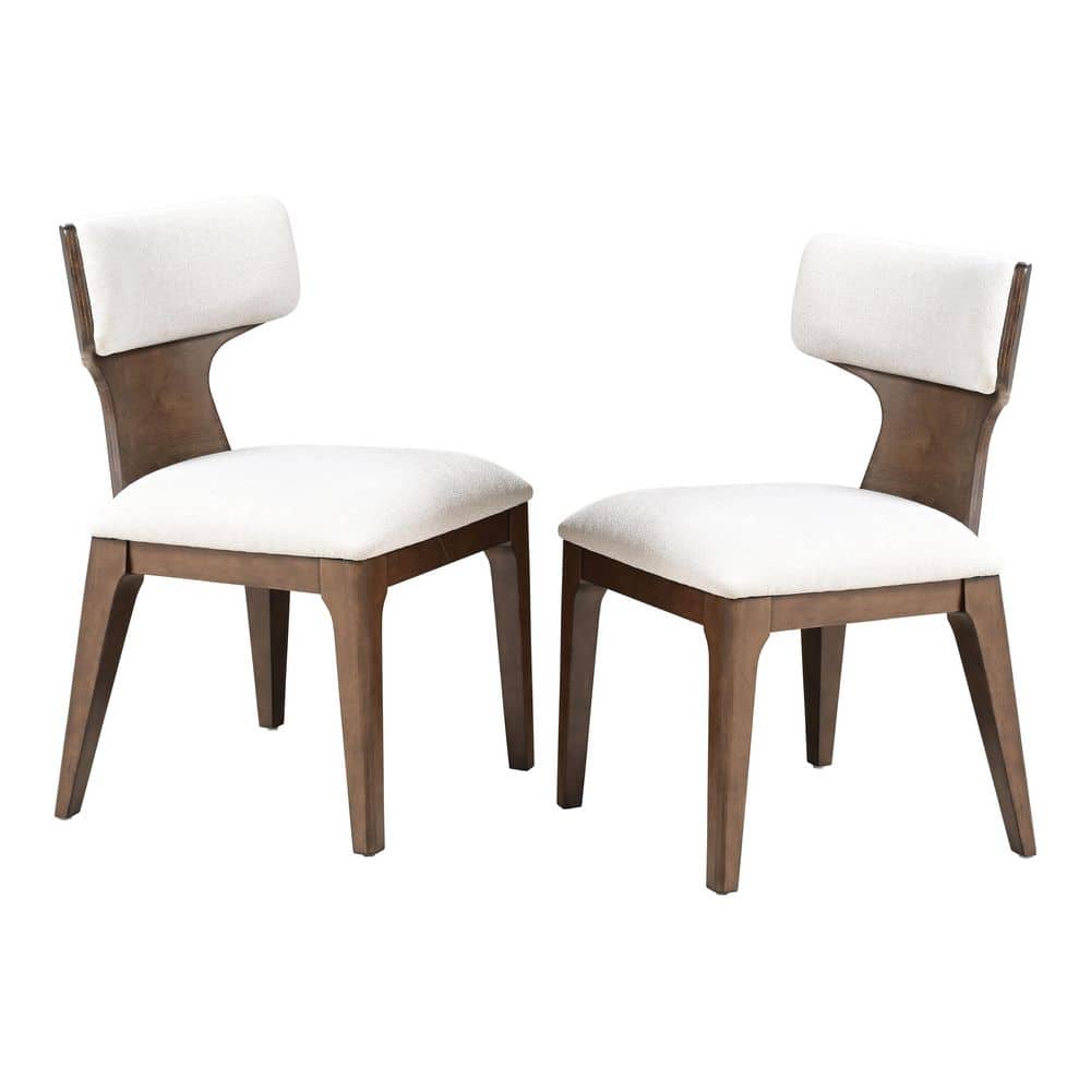 Sheerum Brown Fabric Side Chair with Curved Wood Back (Set of 2)
