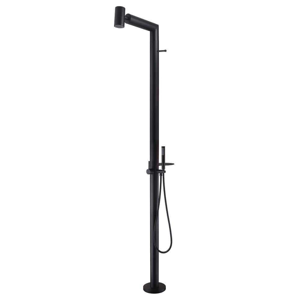 Outdoor Exposed 1-Handle 2-Spray Freestanding Shower Faucet 2 GPM Floor Mount Shower Kit with Hand Shower in Matte Black price history on PriceWatchPro