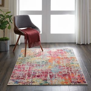 Celestial Pink/Multicolor 4 ft. x 6 ft. Abstract Vintage Area Rug