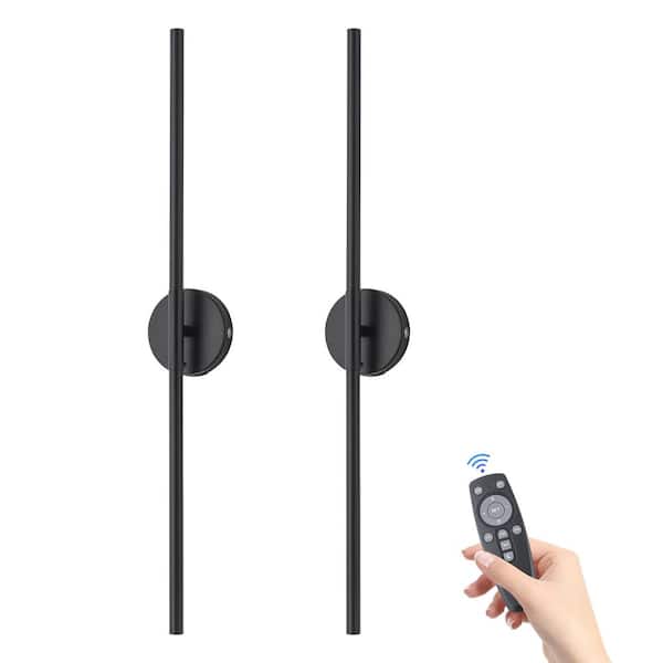 32 in. 2-Light Black Dimmable Color Changing Chargeable LED Wall Lamp Vanity Light Bar with Touch and Remote Control
