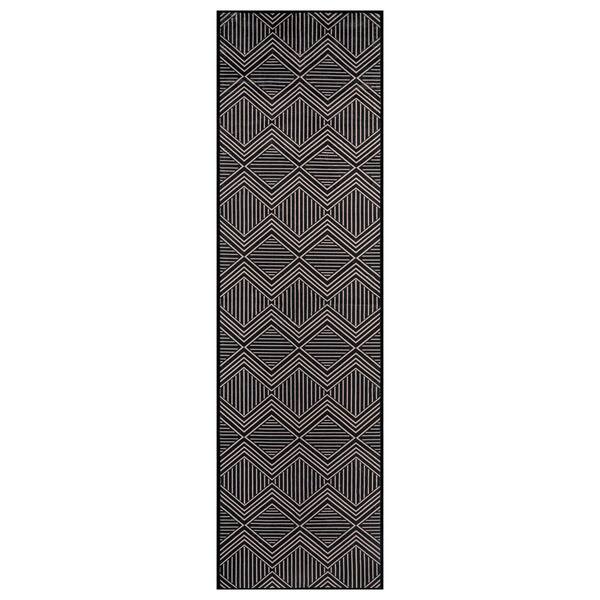 Chevron Diamond Machine Washable Polyester Non-Slip Backing 2 ft. x 8 ft. Black Area Rug