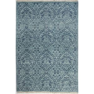 Pompeii Teal 4 ft. x 6 ft. (3 ft. 6 in. x 5 ft. 6 in.) Geometric Transitional Accent Rug