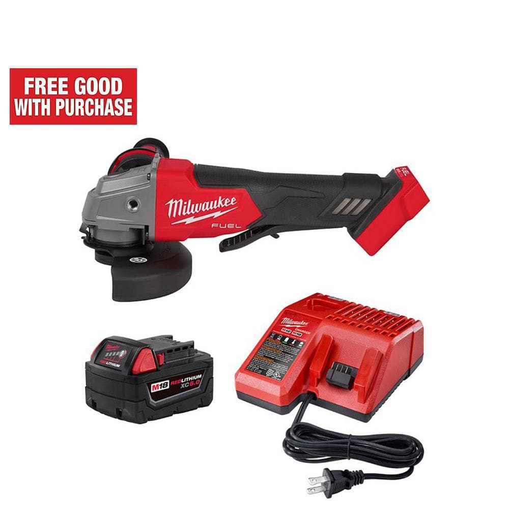 Milwaukee 2880-20-48-59-1850 M18 Fuel 18V Lithium-Ion Brushless Cordless 4-1/2 in./5 in. Grinder and Starter Kit w/(1) 5.0 Ah Battery and Charger