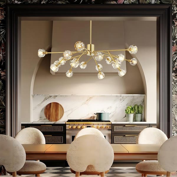 Rennnsan Mandy 18-Light Brushed Gold Crystal Dimmable Sputnik