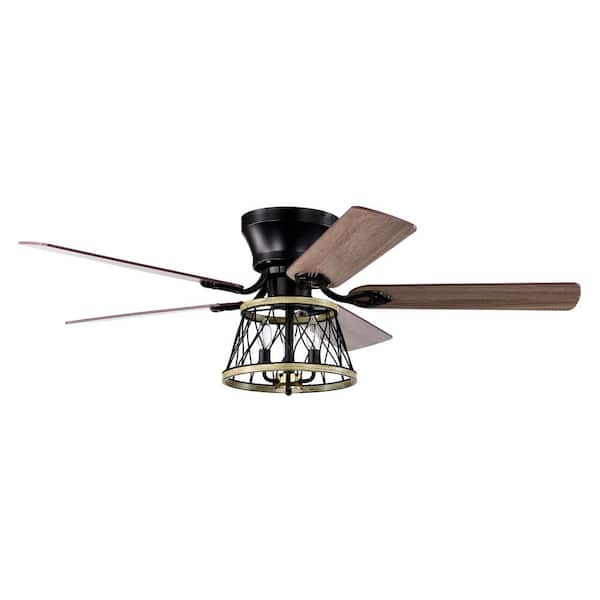 Parrot Uncle 52 In Indoor Black Low Flush Mount Ceiling Fan With Light Kit And Remote Control F6329110v The