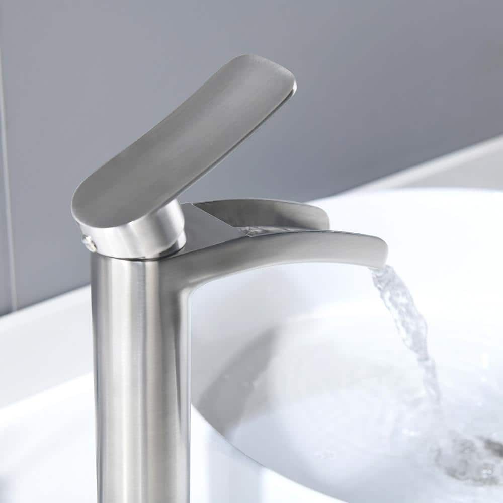 Brushed Nickel Tall Single Handle Waterfall Bathroom Faucet
