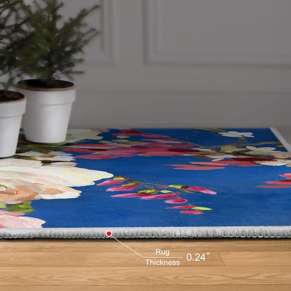 Midnight Flowers I, 5'x8' Hand Washable Art Area Rug, power-loomed, 100% polyester, 2mm pile, non-slip back.