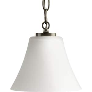 Bravo Collection 1-Light Antique Bronze Mini Pendant with White Etched Glass
