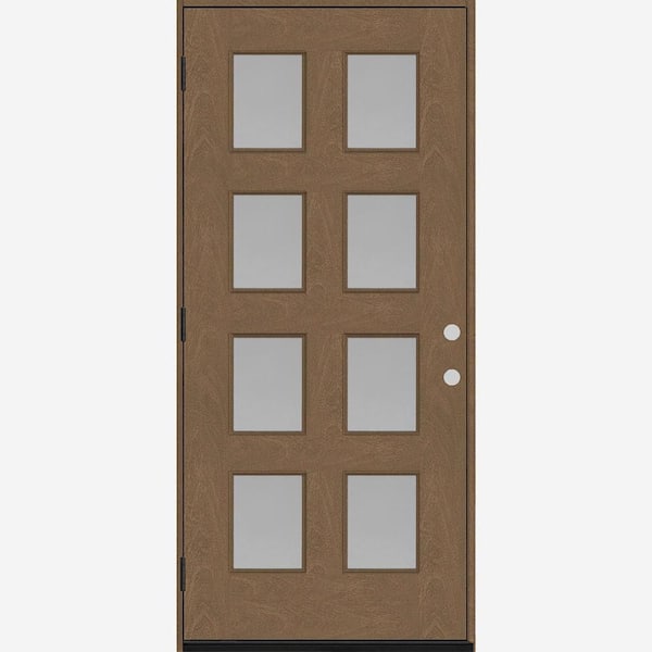 Steves & Sons Regency 42 in. x 80 in. 8L Modern Clear Glass RHOS Autumn Wheat Stained Fiberglass Prehung Front Door w/4 in. Jamb