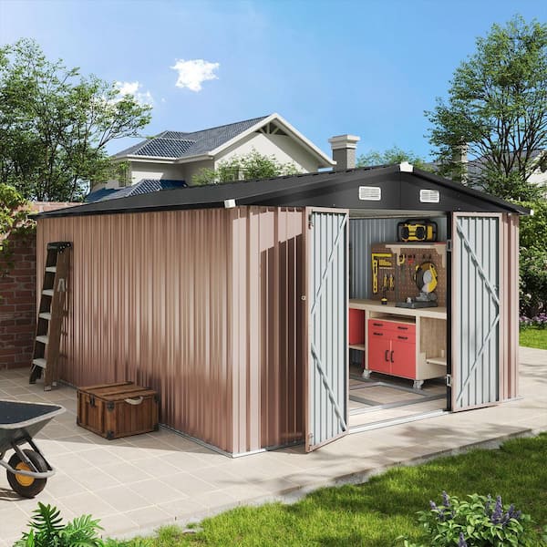 Sizzim Brown 10 ft. W x 11.5 ft. D Storage Metal Shed With