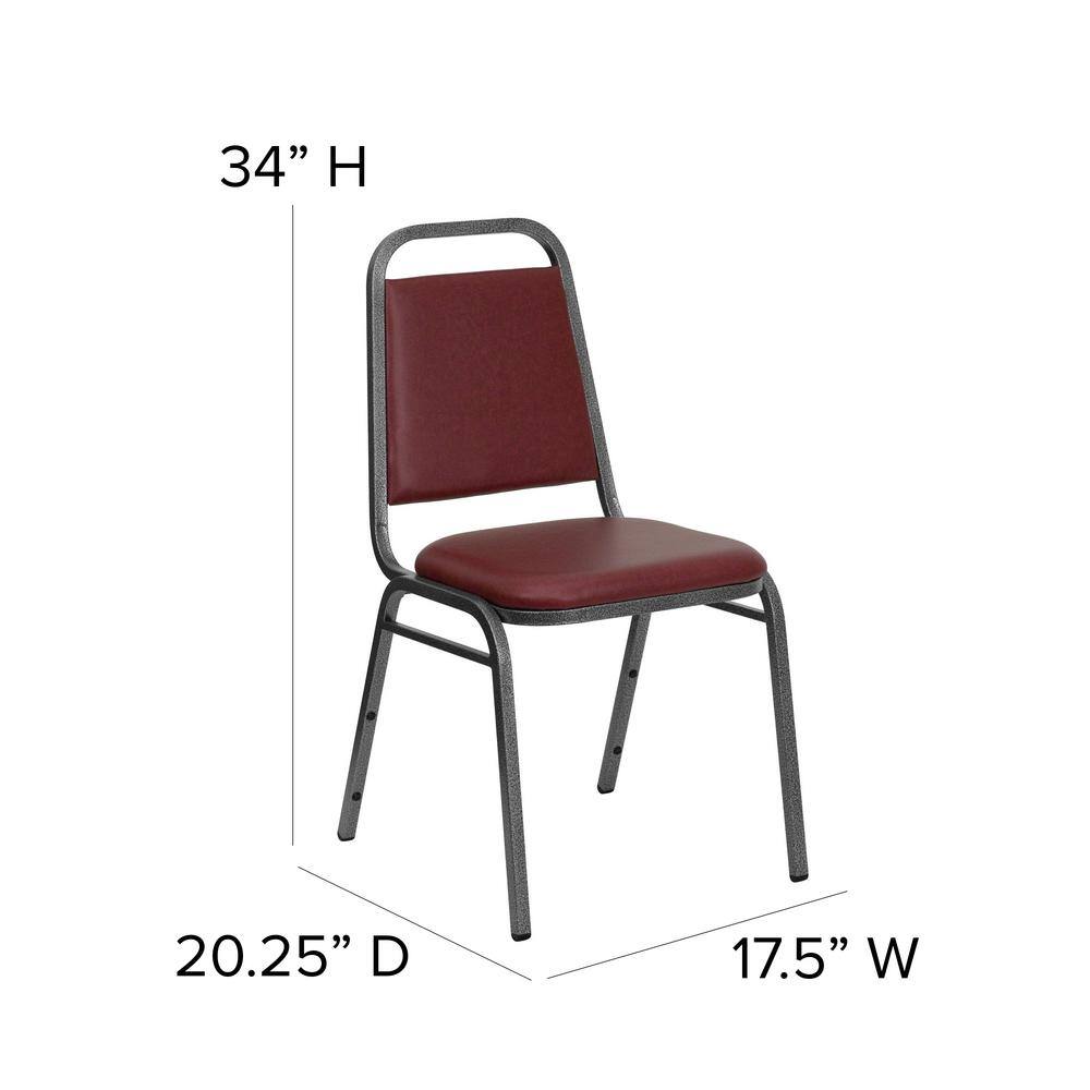 Burgundy Vinyl and Silver Metal Stacking Banquet Chair