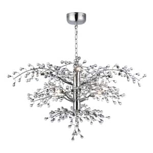 Cluster 36.75 in. W 8-Light Polished Nickel Chandelier with Clear Shade