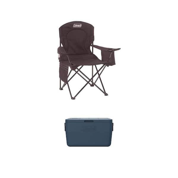 Chiller 48-qt. Cooler and Steel Camping Chair with Built-In 4 Can Cooler in Black (2-Piece Set)