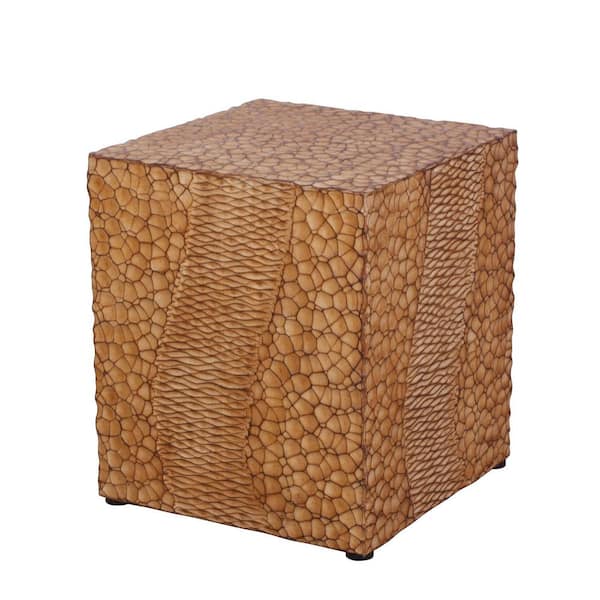 Tatayosi Yellow Brown Faux Wood Stump Outdoor Side Table for Indoor, Hallway and Garden