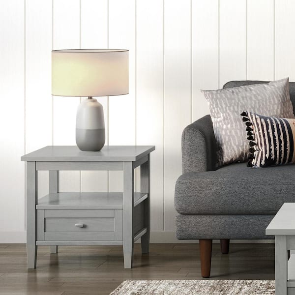 Simpli Home Warm Shaker SOLID WOOD 20 in. Wide Rectangle Transitional End Side Table in Fog Grey