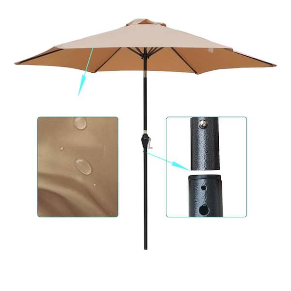 Zeus & Ruta 9 ft. Steel Push Up Patio Umbrella Market in Brown