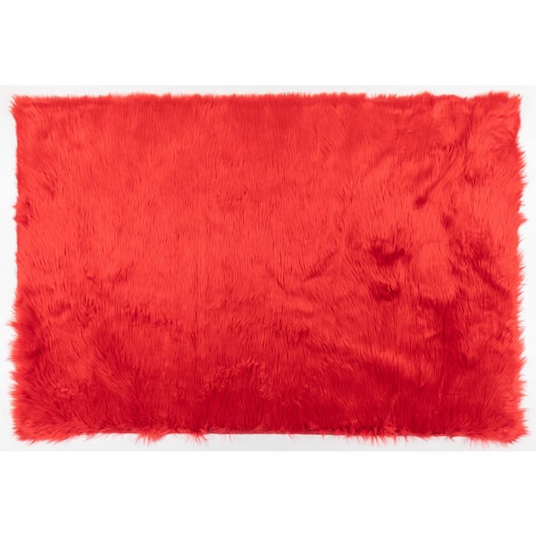 CONTEXT Faux Sheepskin Fur Red 4 ft. x 6 ft. Area Rugs
