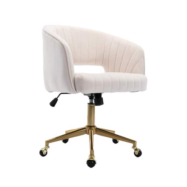 Spaco Beige Velvet Accent Armchair Adjustable Swivel Task Chair with Non-Adjustable Arms