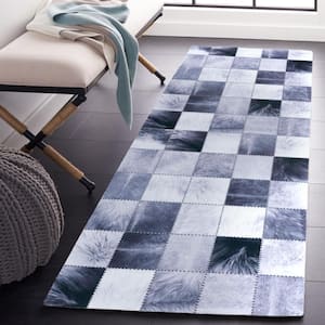 Faux Hide Light Gray/Gray 3 ft. x 8 ft. Machine Washable Plaid Solid Color Runner Rug