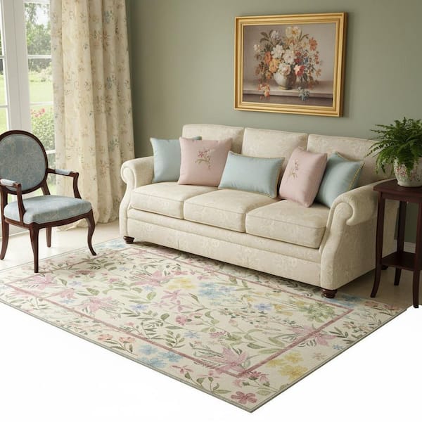 5 ft. x 7 ft. Pink And Red Floral Washable Area Rug