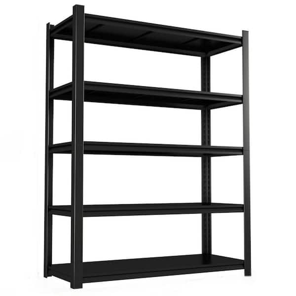 Heavy-Duty Metal Storage Shelves with 5 Adjustable Levels, Garage Shelves for Warehouse, Storage Room, Kitchen-Black