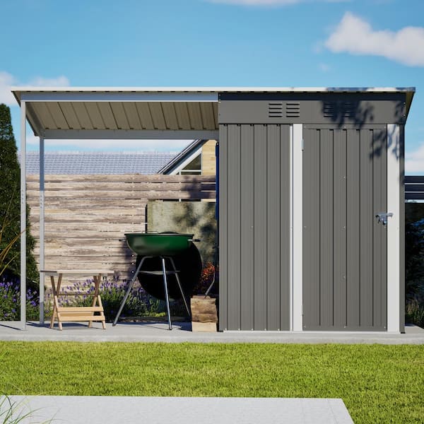 5 ft. W x 3 ft. D Galvanized Steel 2-in-1 Storage Shed and Gazebo Combo with Lockable Door