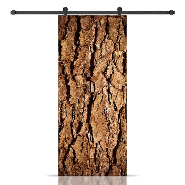 CALHOME 36 in. x 84 in. Artisan Print Series Tree Bark MDF Modern Interior Sliding Barn Door with Hardware Kit