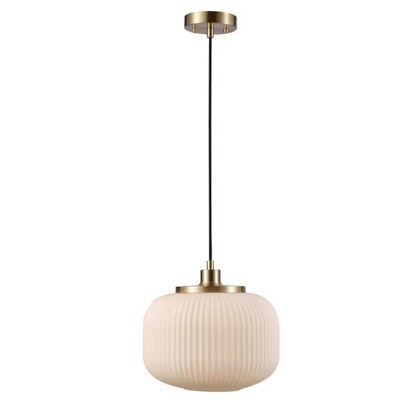 Light x Lily 1-Light 91002373 Brass Novogratz Electric Glass with Frosted Depot Home The Matte Pendant Shaded Shade Globe Ribbed -