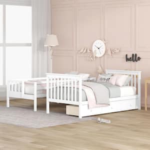 Stairway White Twin Over Twin Wood Bunk Bed with 3 Drawers and 4 Storage Staircase, Can be Separated into 2 Beds