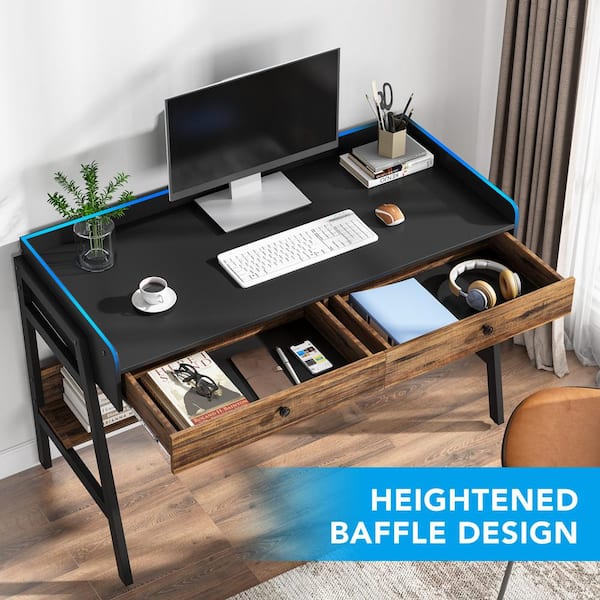 Tribesigns 42 in. Computer Desk Wood Brown Office Desk Study Desk with Hutch and Shelves for Small Space