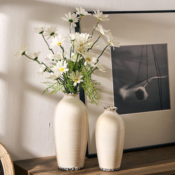 9.84 in. Vintage Crackle Series White Ceramic Cylinder Decorative