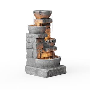 Outdoor Zen Garden 33 in. Stone-Texture Polyresin Cascading Waterfall Fountain with LED Lights