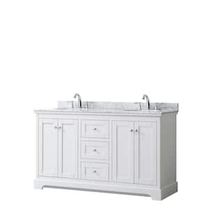 Avery 60 in. W x 22 in. D Bathroom Vanity in White with Marble Vanity Top in White Carrara with White Basins