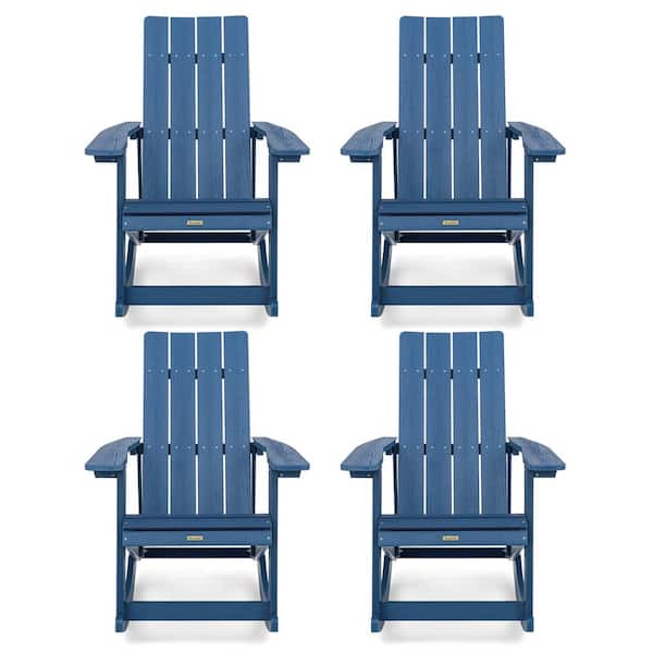 LUE BONA Navy Blue Plastic Adirondack Rocking Chair Porch Rockers, Outdoor Rocking Chair (Set of 4)