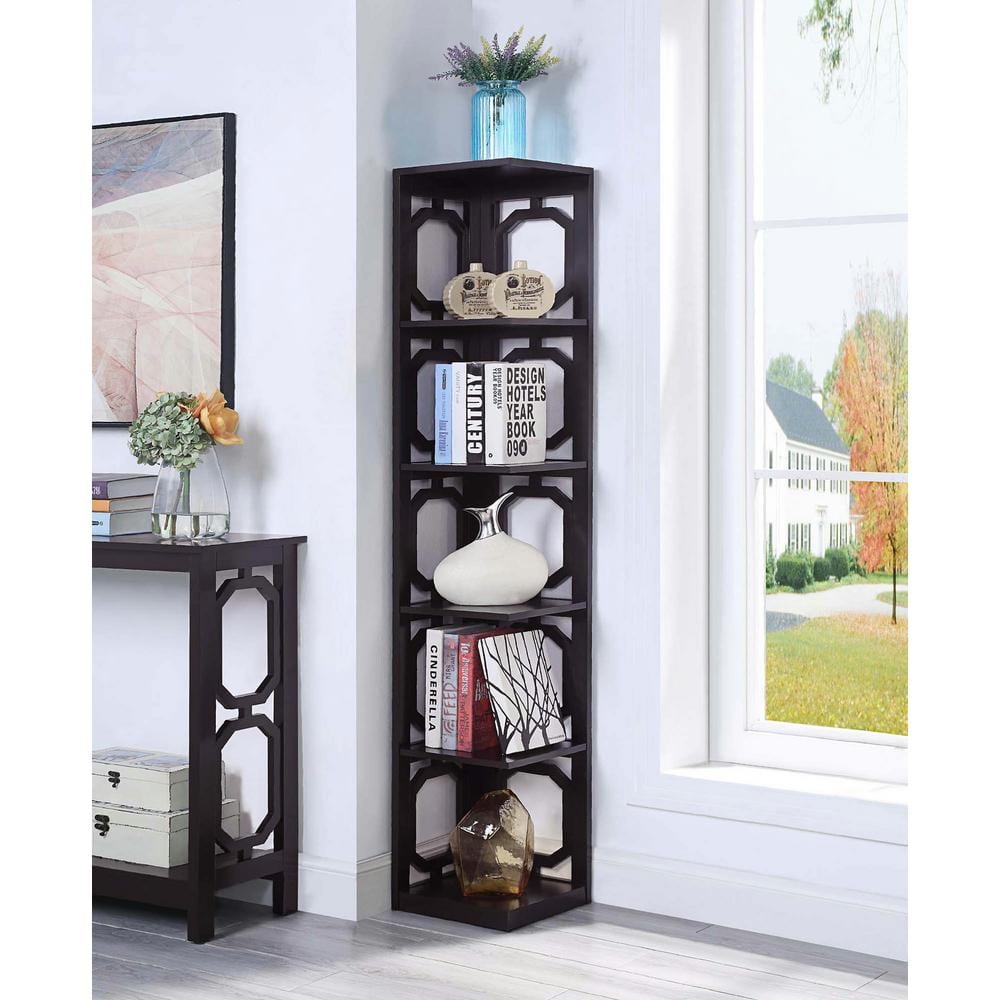 Contemporary Omega 5-Tier Black Corner Bookcase