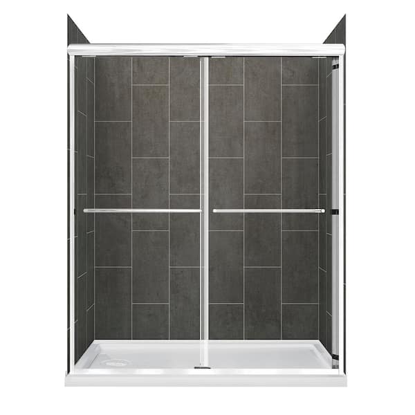 CRAFT + MAIN Cove Sliding 60 in. L x 30 in. W x 78 in. H Left Drain Alcove Shower Stall Kit in Slate and Silver Hardware