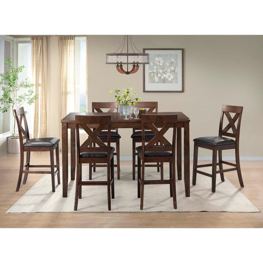 Cherry Counter Height Dining Set with Faux Leather Seats